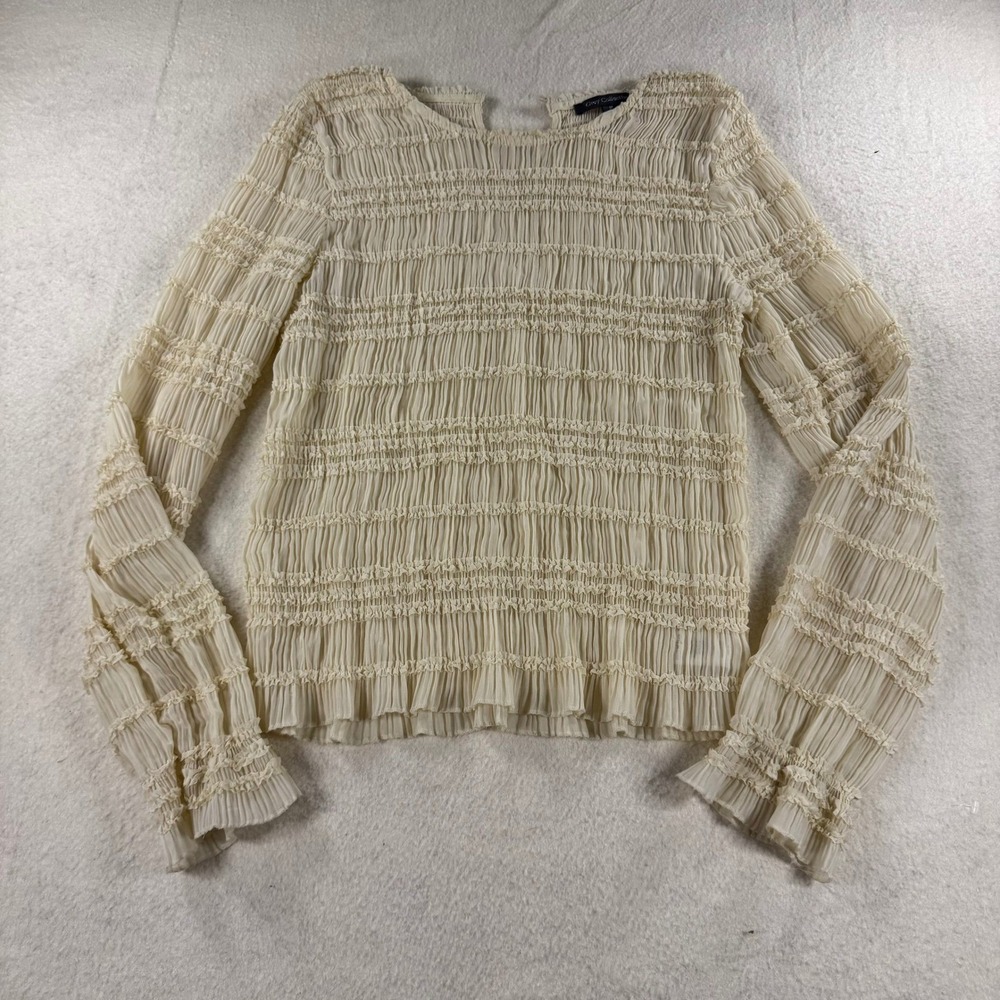 Grey Collective Smocked Pleated Top Womens Med Cream Ivory Ruffle Fairycore